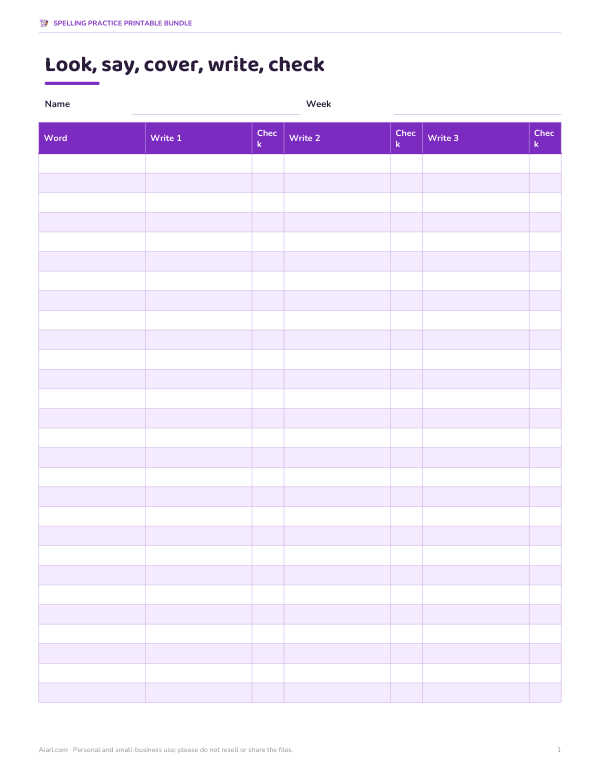 Preview of Printable Spelling Practice Template